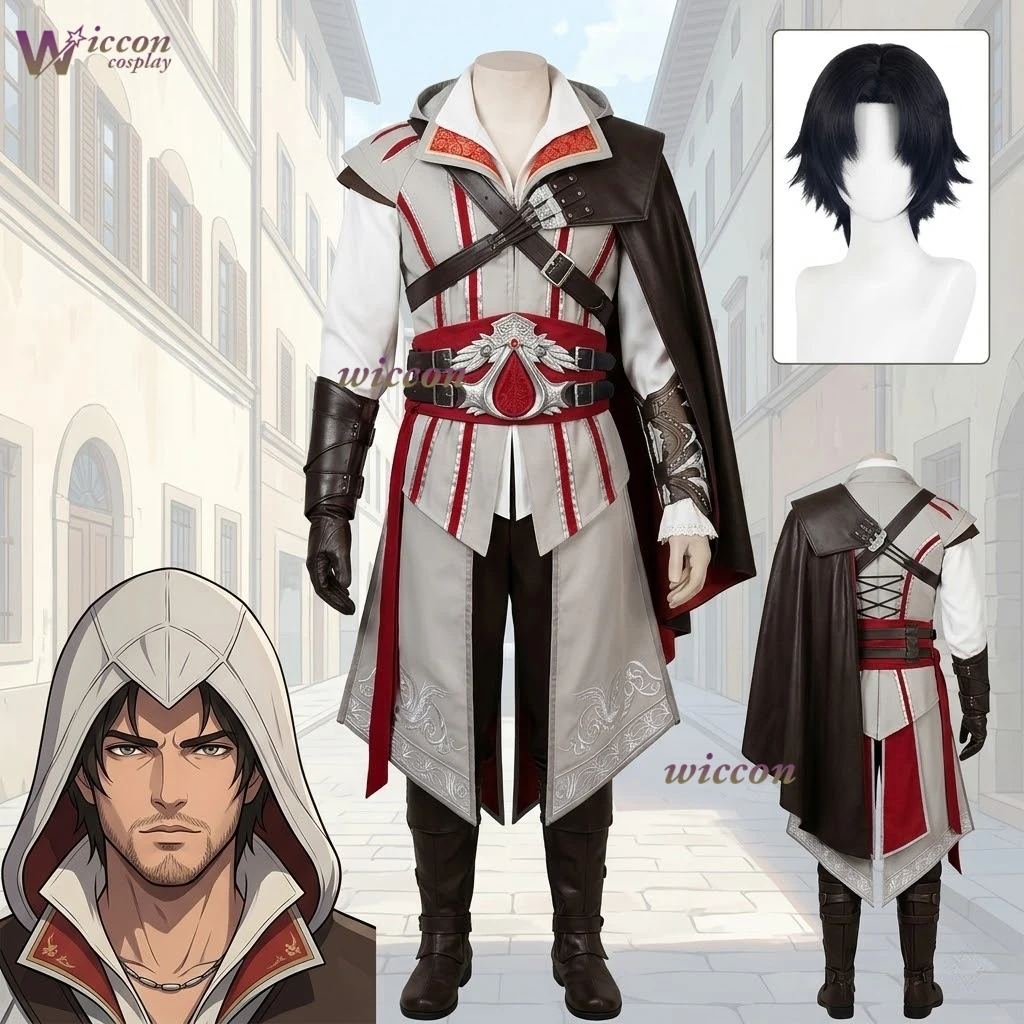 Wonka Cos Store Creed Ezio Auditore Cosplay Costume Black White Full Set For Men Ready Stock Free Shipping Halloween Comic Con