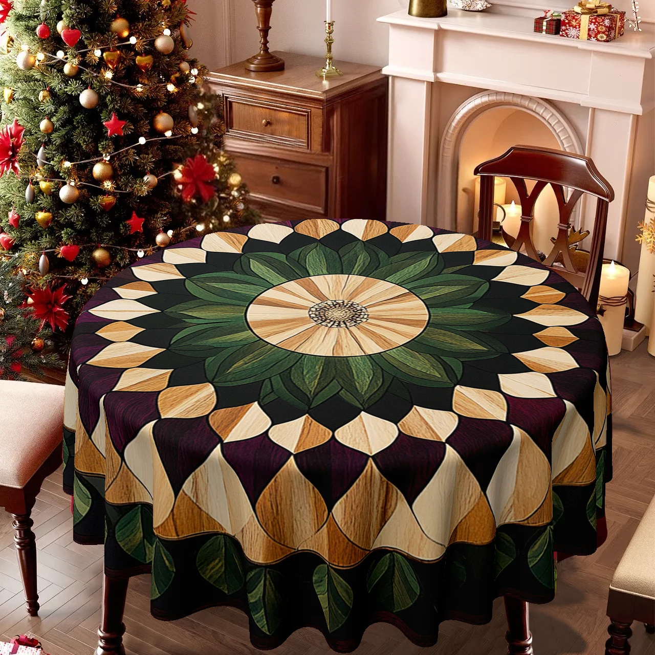 One-piece, household kitchen and dining room printed round tablecloth, tablecloth for adding tableware to the dining table.zyc
