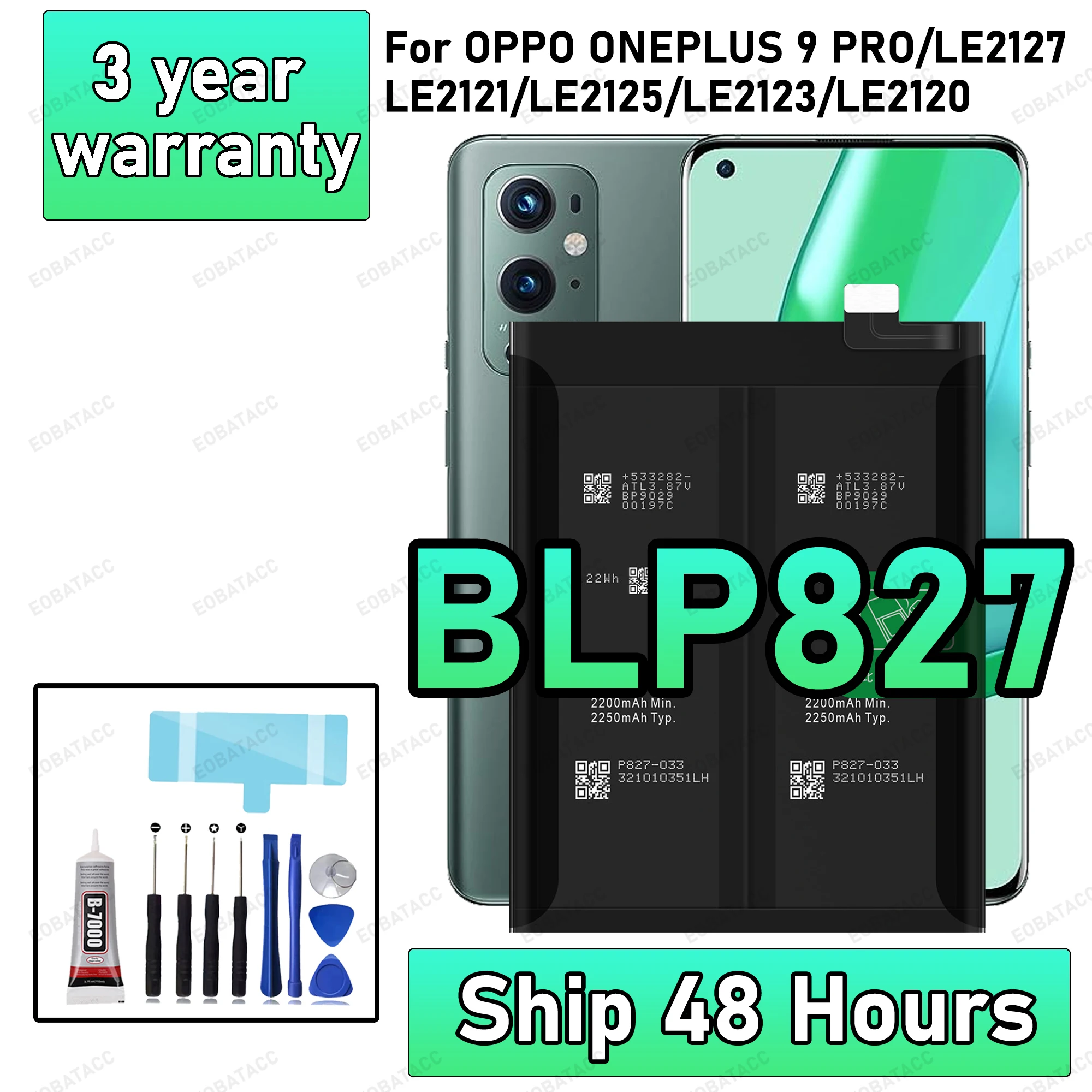 BLP827 Battery Replacement for OnePlus 9 Pro LE2120 LE2121 LE2123 LE2125 LE2127, New High Quality Battery