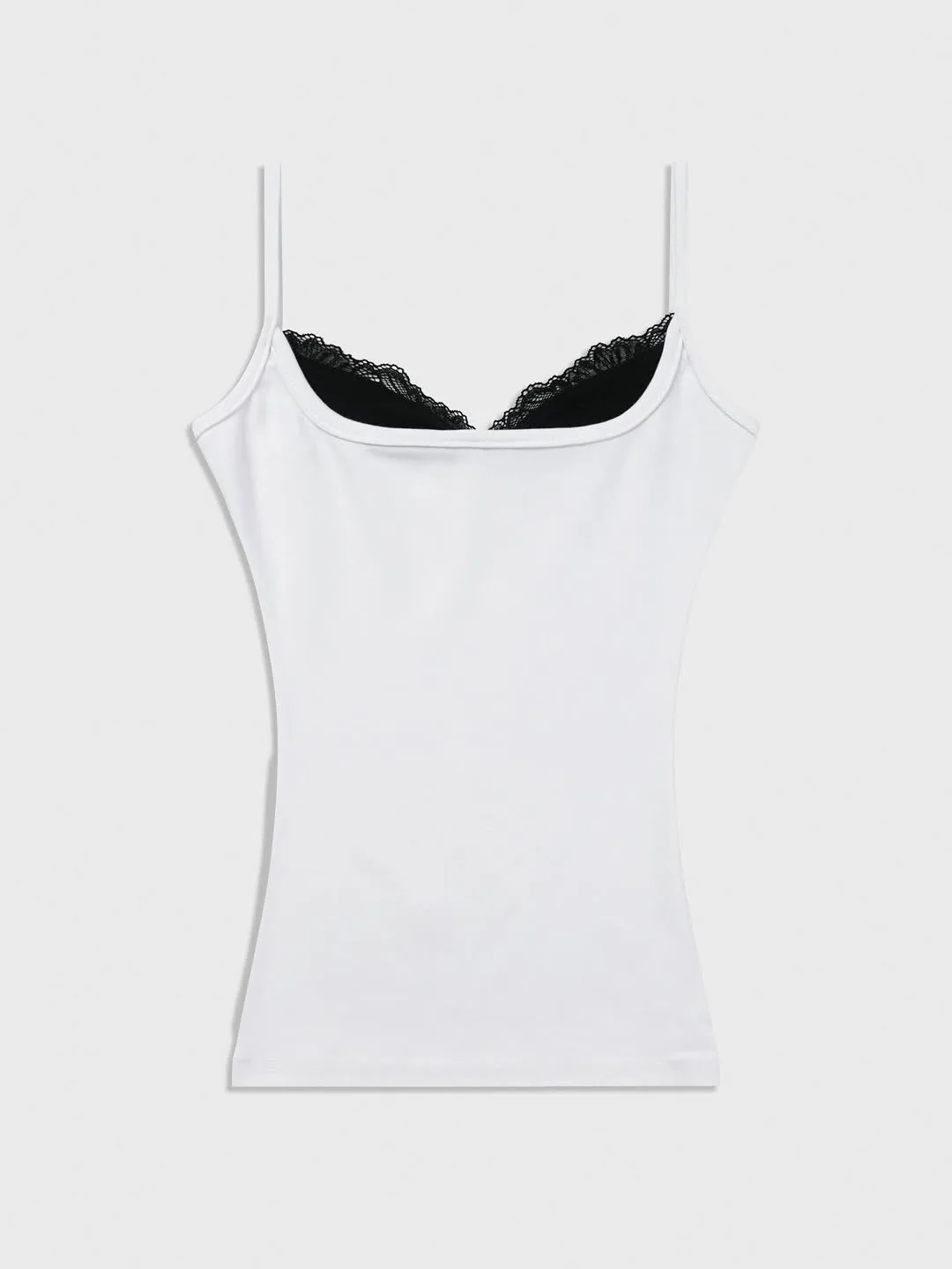 Frisches INS-Spitzen-Patchwork-Top mit Fake-Two-Piece-Effekt, schmal geschnitten, mit Trägern, sommerlich, sexy, mit Aufdruck, für Damen – Detail 9