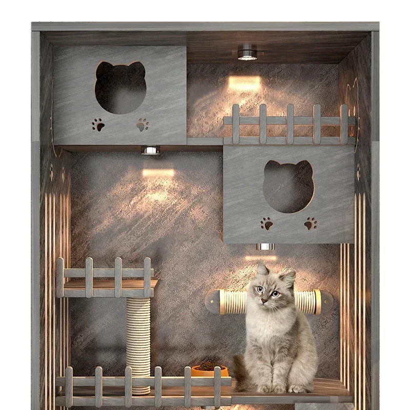 Solid Wood Large Cat Cage House Cattery Three-layer Home Breeding Cat Cabinet Indoor Wooden Luxury Cat Villa