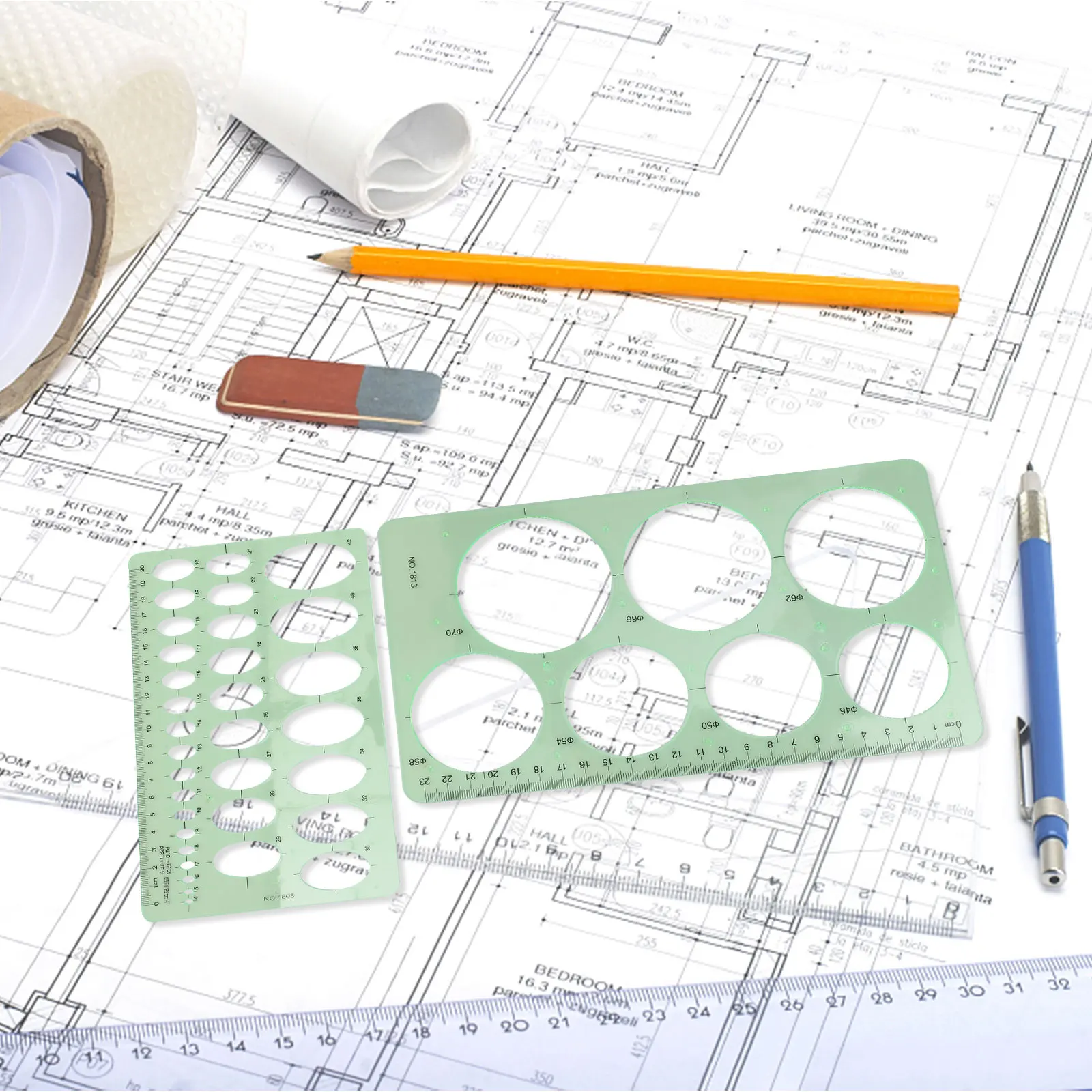 4 قطعة قالب رسم حاكم الأشكال الهندسية أداة قياس للفنانين المعماريين الطلاب لتقوم بها بنفسك تصميم تكنولوجيا الشبكة