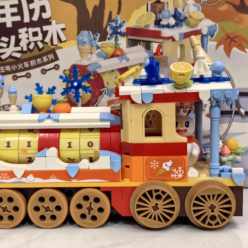 Snow King Assembly Building Blocks Little Train Series Milk Tea Shop Hot Pot Wooden House Toy Model  Ornament Birthday Gift