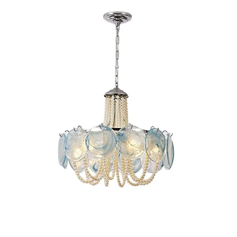 

French pink glass living room chandelier light luxury medieval romantic warm pearl master bedroom light