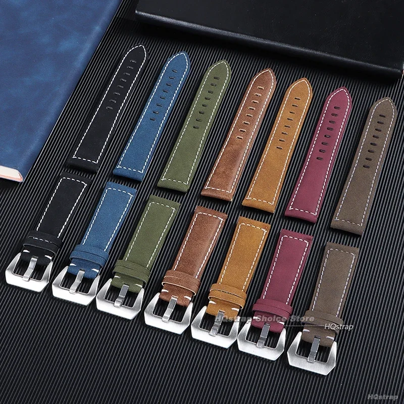 男性と女性のための本革の時計バンド,黒,青,灰色,茶色,パネライ,18, 20,22,24mm