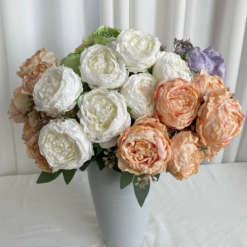 Simulation Peony Bouquet Charred Edge Flowers Indoor Table Fake Flower Decoration Wedding Bride's Artificial Peonys Bouquets