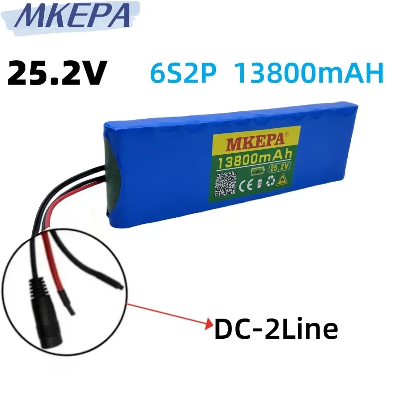 24V 13800mAh 6S2P 18650 Lithium Battery Pack 25.2V 13800mAh With BMS For Electric Bicycle Moped + 2A Batteries Charger