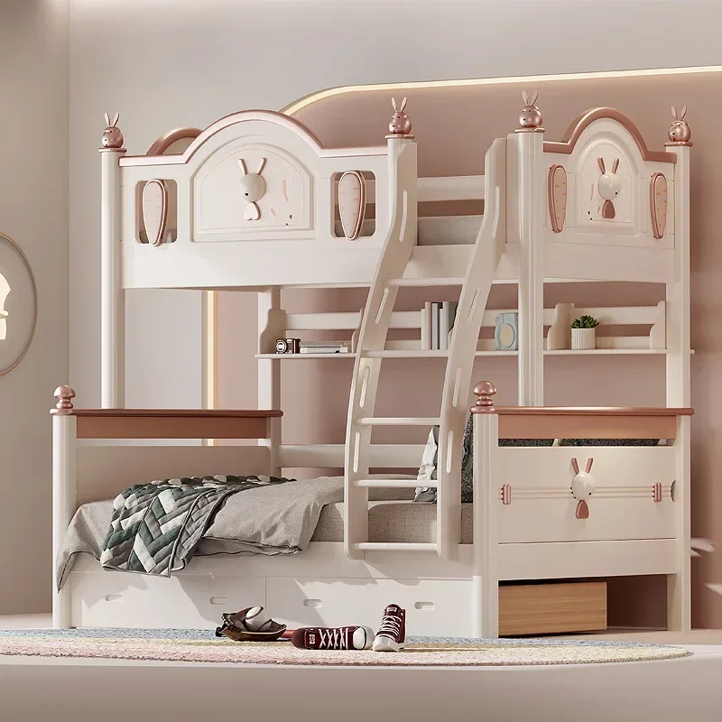combination High and low bed Small apartment household double cherry wood mother and child bed
