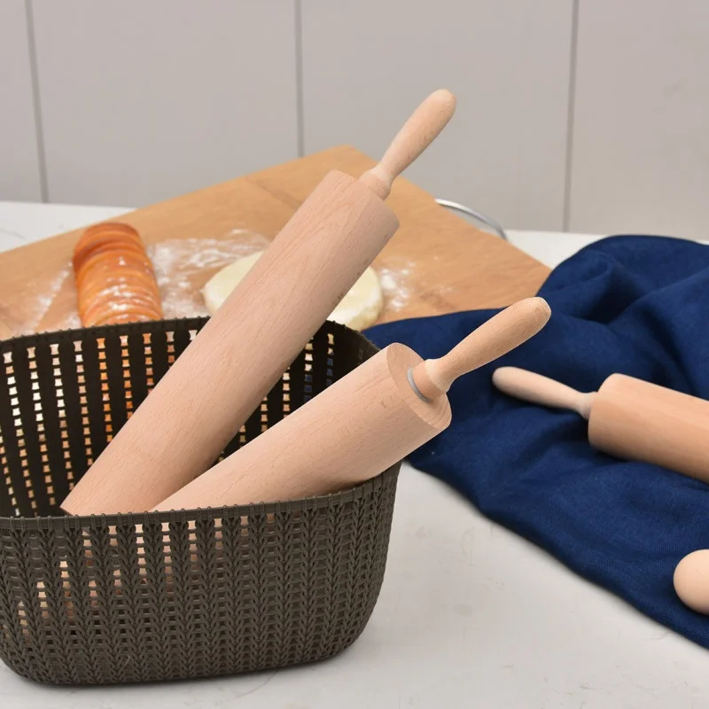 Wooden Roller Style Bead Roller Pin Baking Tool No Paint No Wax Elm Wood Dumpling Skin Rolling Pin Kitchen Cooking Utensil