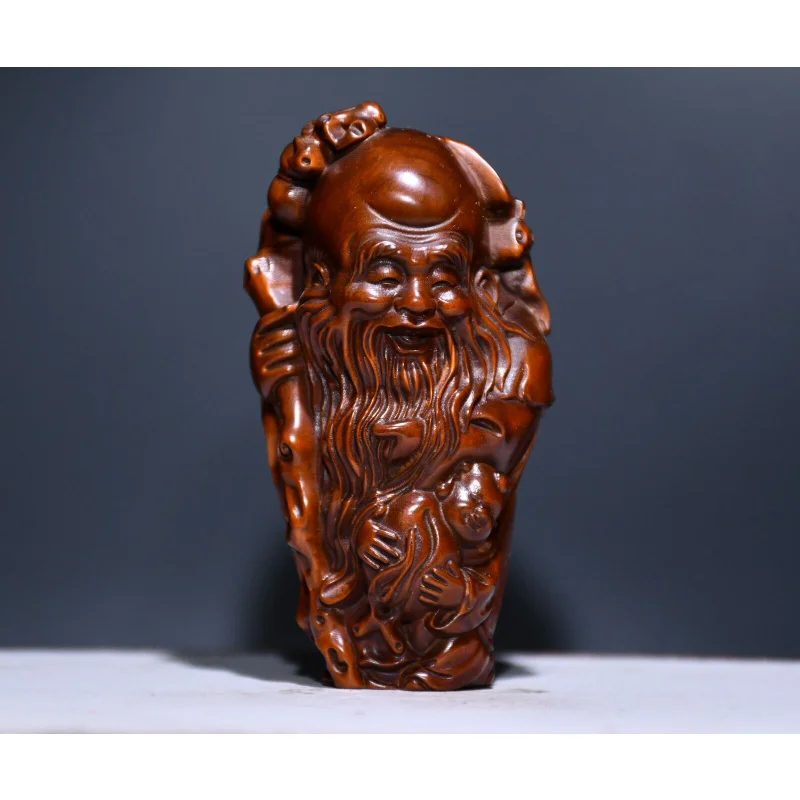 

3.3" Chinese Box-wood Hand Engraving Supernatural Being Longevity God Statue Craft Gift Decoration Home Decore