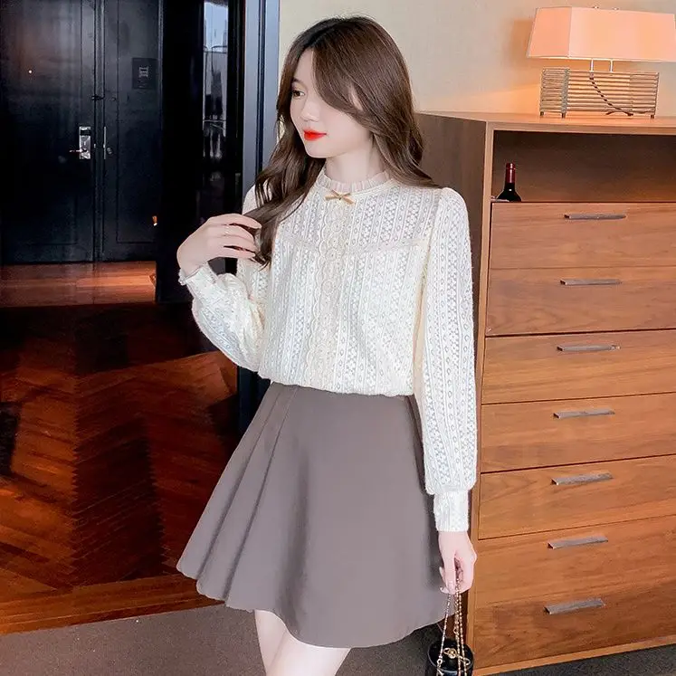 

Fashionable Long Sve Lace Base irt Women's Inner Wear Autumn Winter New Versatile Korean Commute Wind TT712