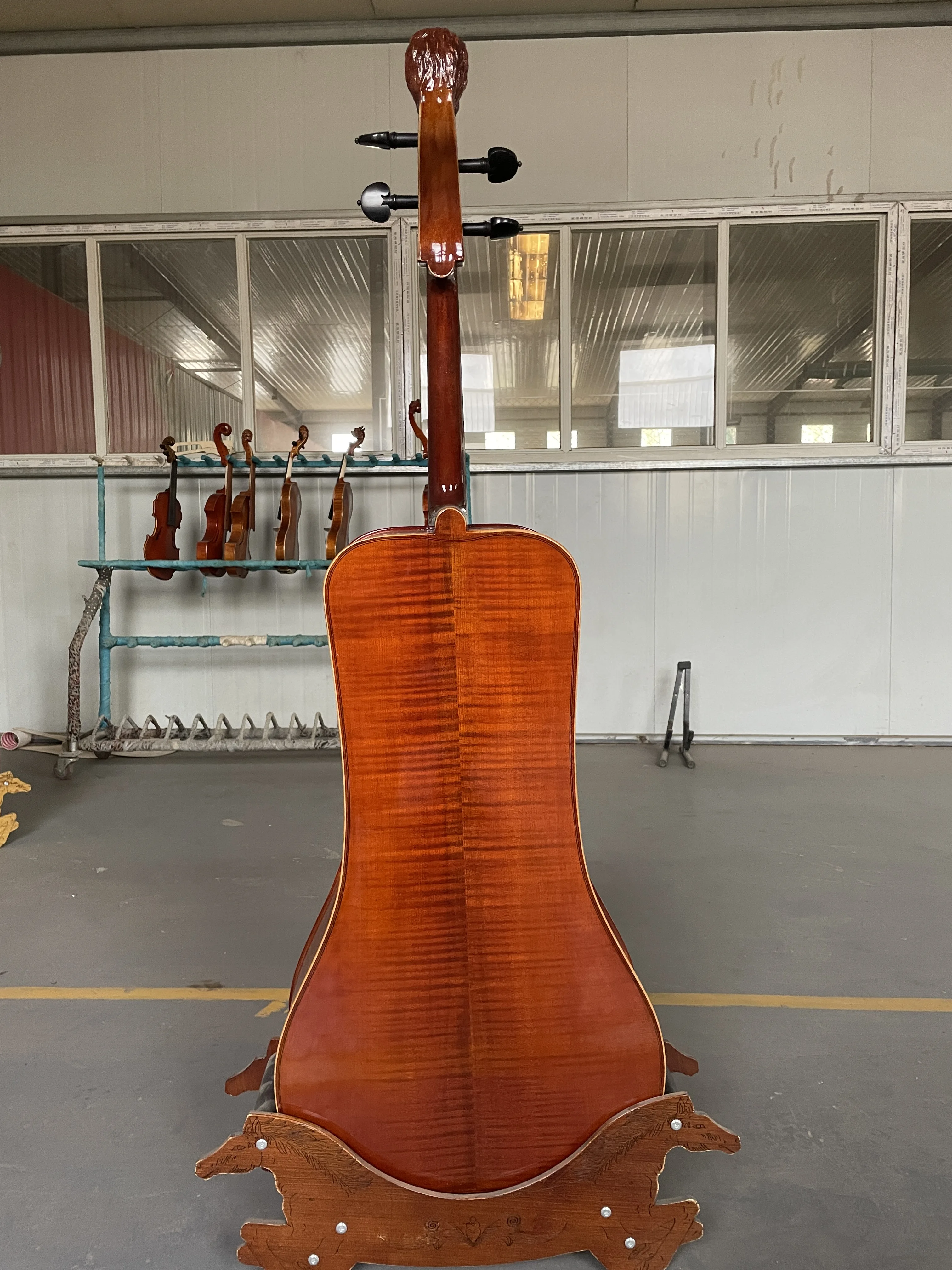 Semi finished cello head shaped body, maple wood body, sandalwood fingerboard, tiger backboard, high quality, 1 piece