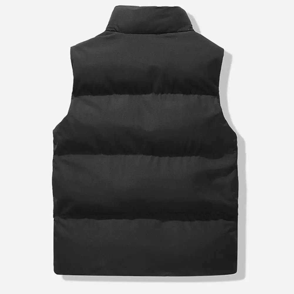 Plus Size Men Windproof Vest Stand Collar Sleeveless Button Zipper Waistcoat Solid Color Thickened Down Vest Coat