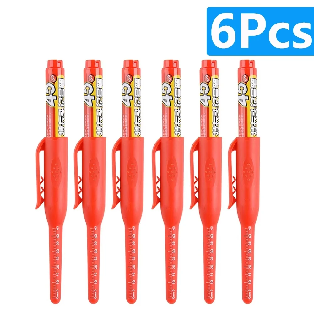 10 STKS 45 mm punt waterdichte lange kop markeerstift sneldrogende inkt voor houtbewerkingsconstructie, diep gat niet-giftig zwart rood blauw