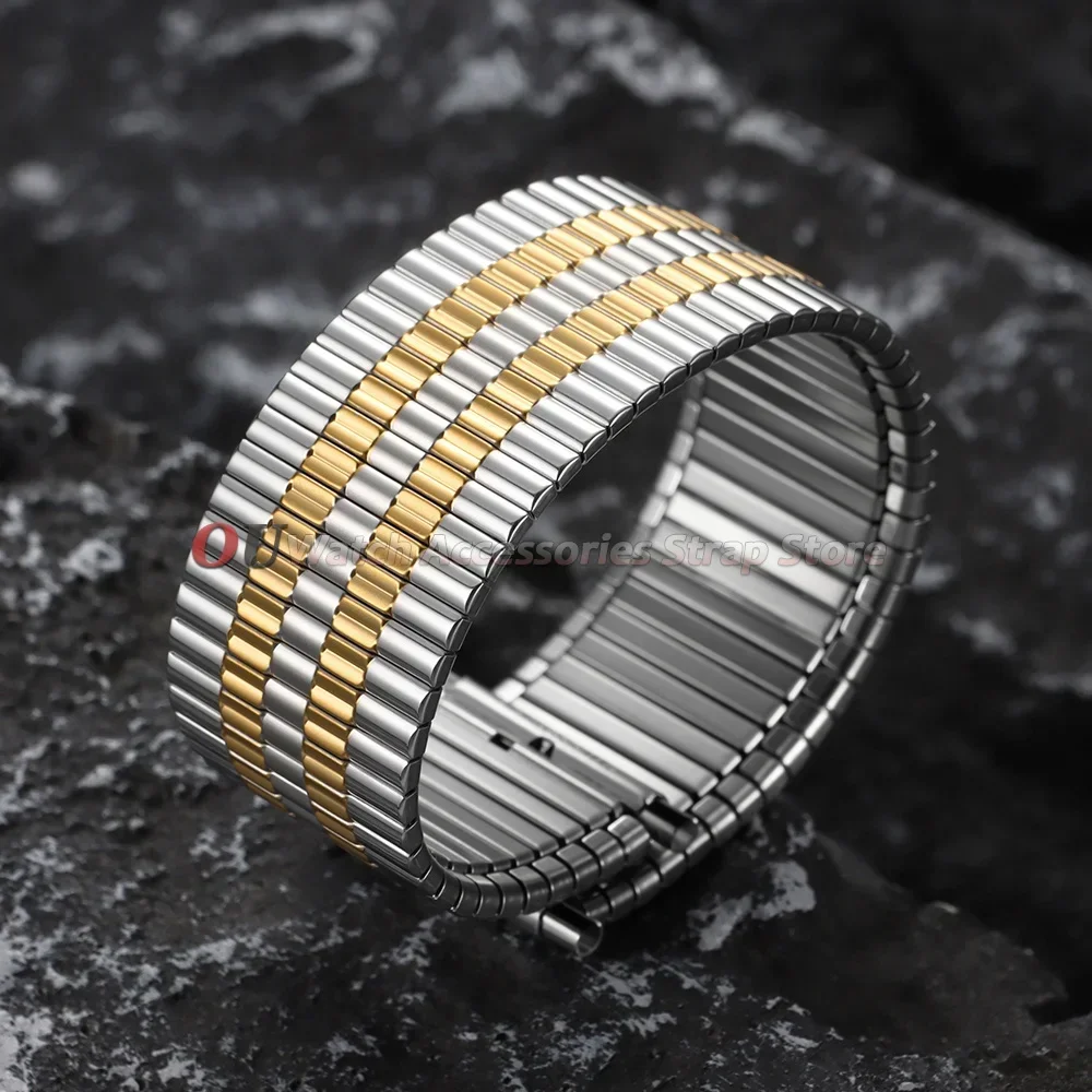 12mm 14mm 16mm 18mm 20mm 22mm Edelstahl Elastisches Uhrenarmband für Seiko Herren Damen Armband Silber Gold Metall Dehnbare Armbänder – Detail 12
