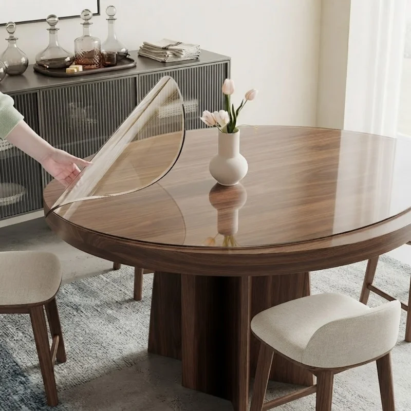 1pc Clear Round Table Mat 130 140 150cm 0.7mm Thick Waterproof Plastic Tablecloth Protector PVC Transparent Desk Cover Pad view 2