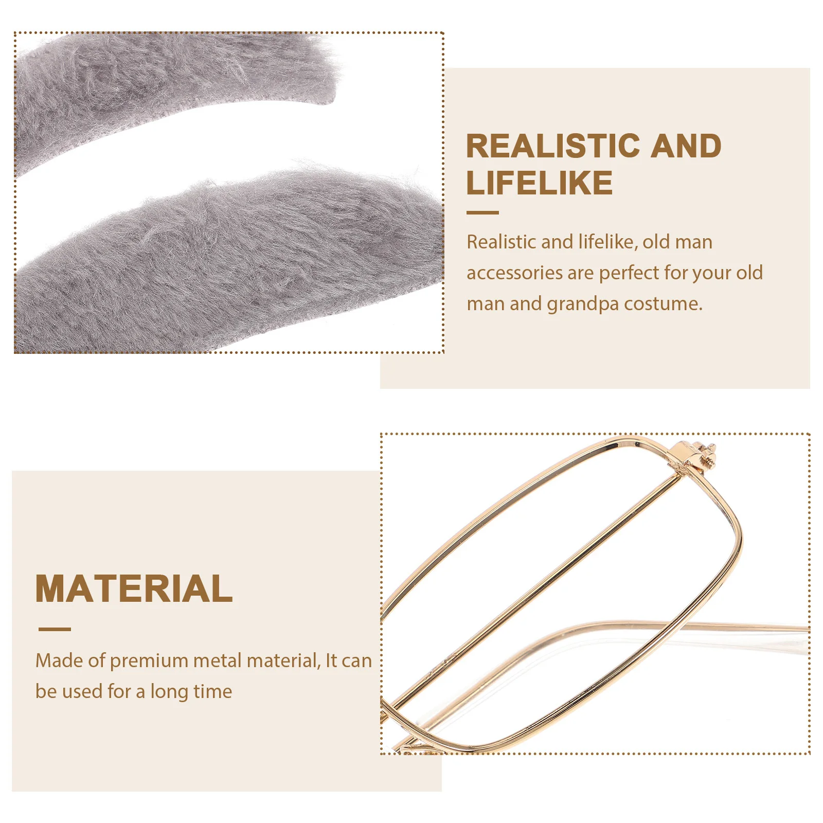 1 conjunto de óculos de sobrancelha para homem velho, acessórios de cosplay realistas para eventos temáticos, festas de fantasia, dramatização