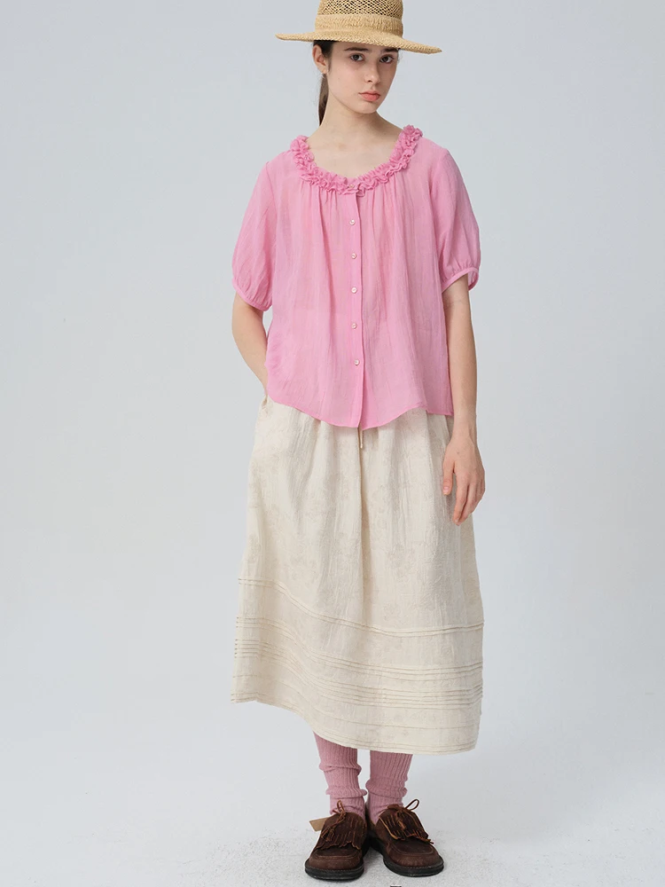 

Cool Waed Linen Resurrection Sle Summer irt with Lace Collar Fre And Light Women's Busin Casual Loose Fit Blouse