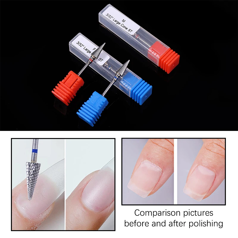 1Pcs Nail Tungsten Steel Polishing Head Conical Shape Rotary Manicure Cutters Bits With Cover For Manicure Gel Polish Remover
