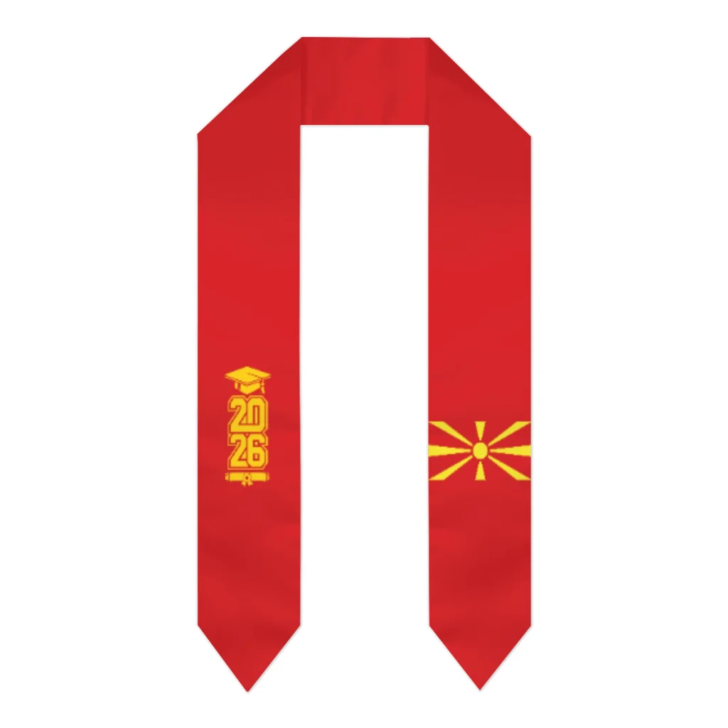 

Class of 2026 North Macedonia Flag Scarf Graduation Sash Stole International Study Abroad Adult Unisex Party Accessory Top Print