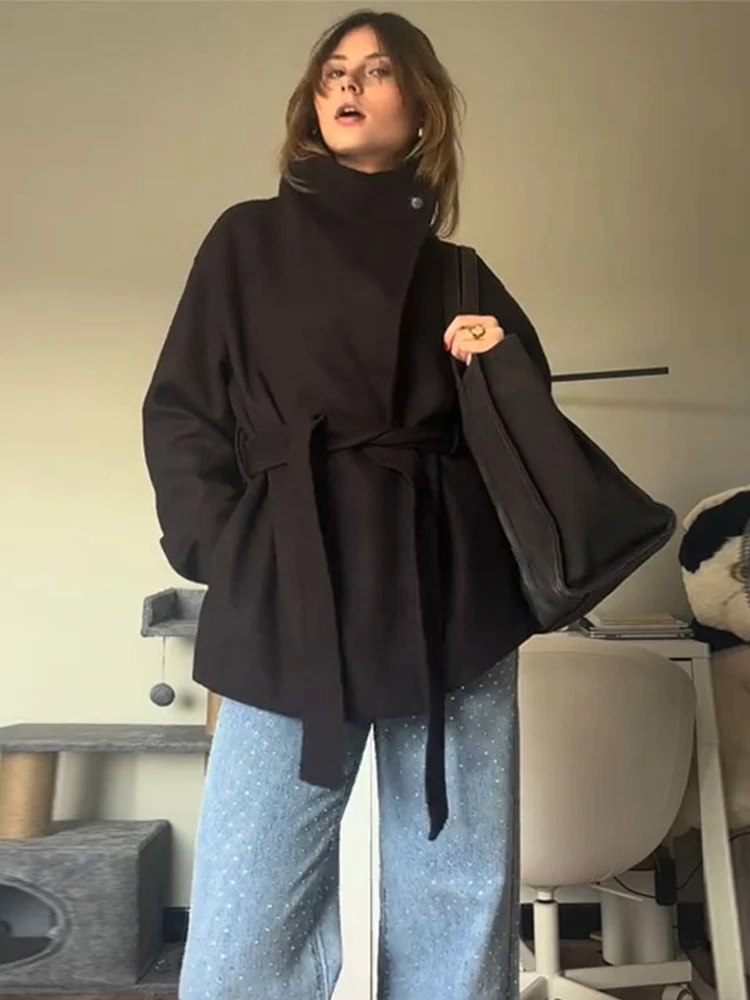 Elegantní kožešinová bunda s dlouhým rukávem a šněrováním, dámský kabát, podzim/zima 2025, volný, teplý, s kapucí - náhled 2