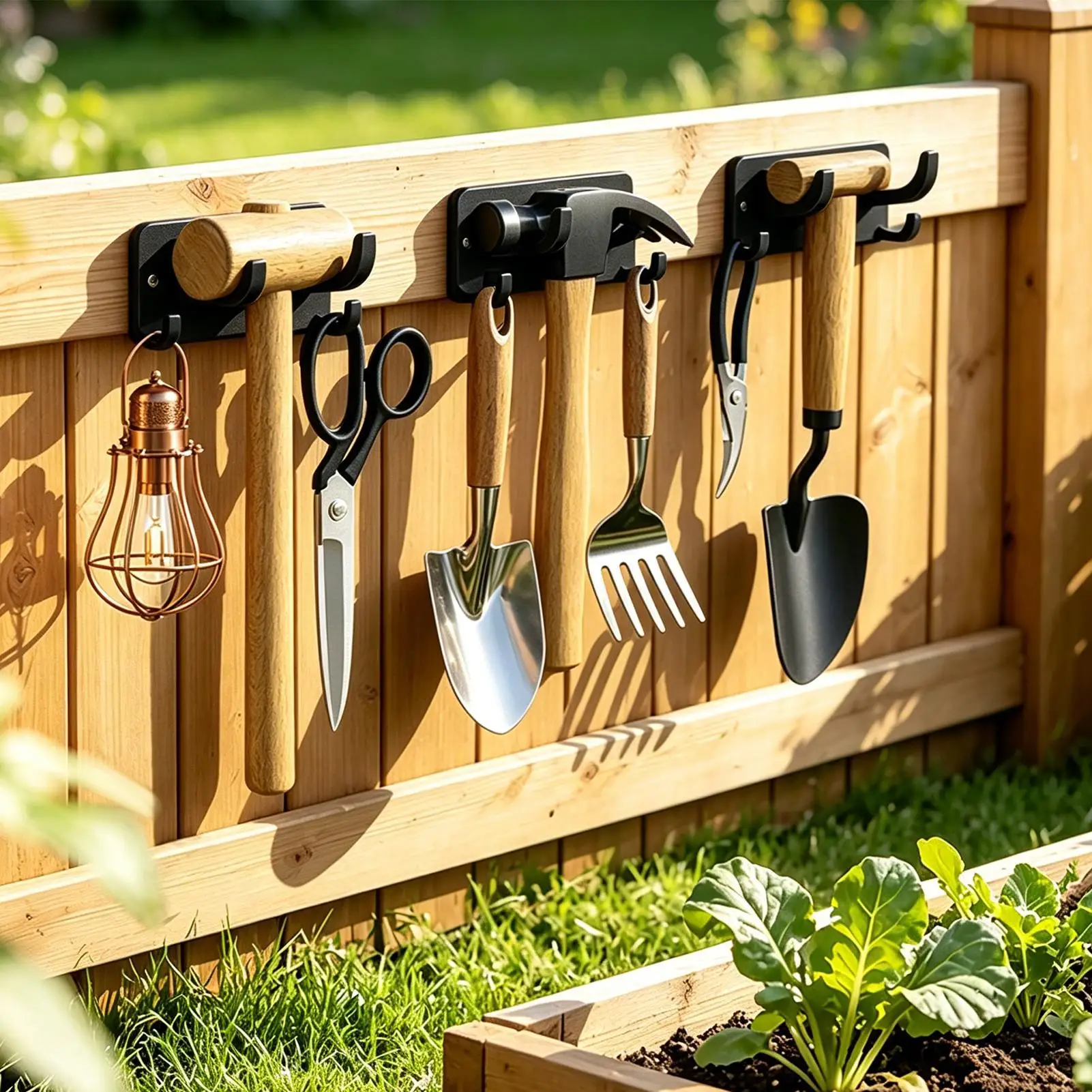 Wall Mount Tool Hangers Shed Hooks Garage Hooks with Screws Modern Space Saving Organizer for Broom Mop Rake Shovel Garden view 5