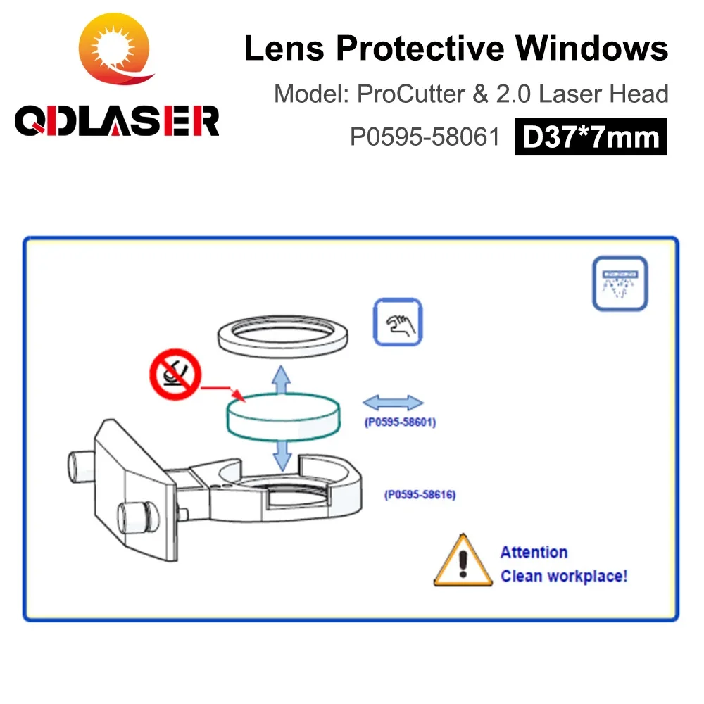 PRECITEC Lens Protective Windows D37x7 P0595-58601 Original Lenses for Fiber Laser ProCutter /2.0 Head 30KW Optical Silica Glass