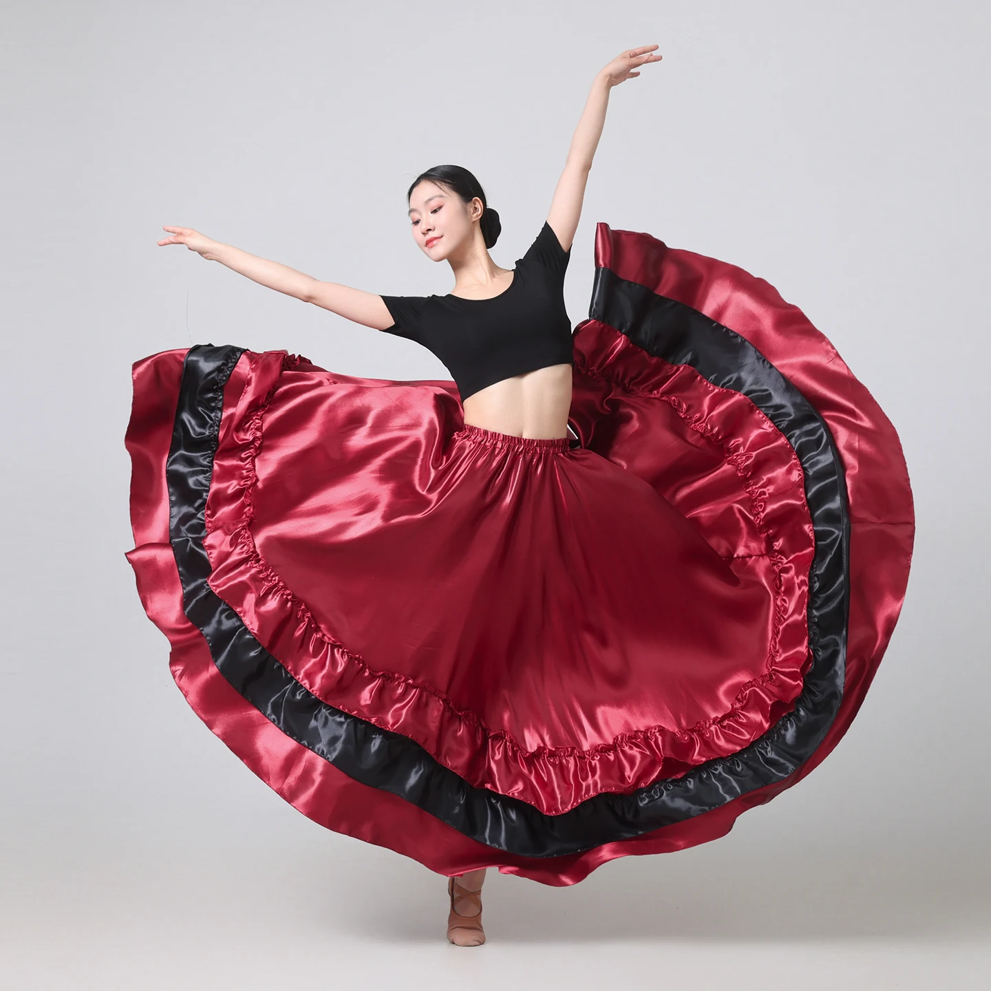 1PC Color Block Full Circle Maxi Skirt Women Belly Dance Flowy Boho Long Skirt Satin Lightweight Summer Beach Party Skirts