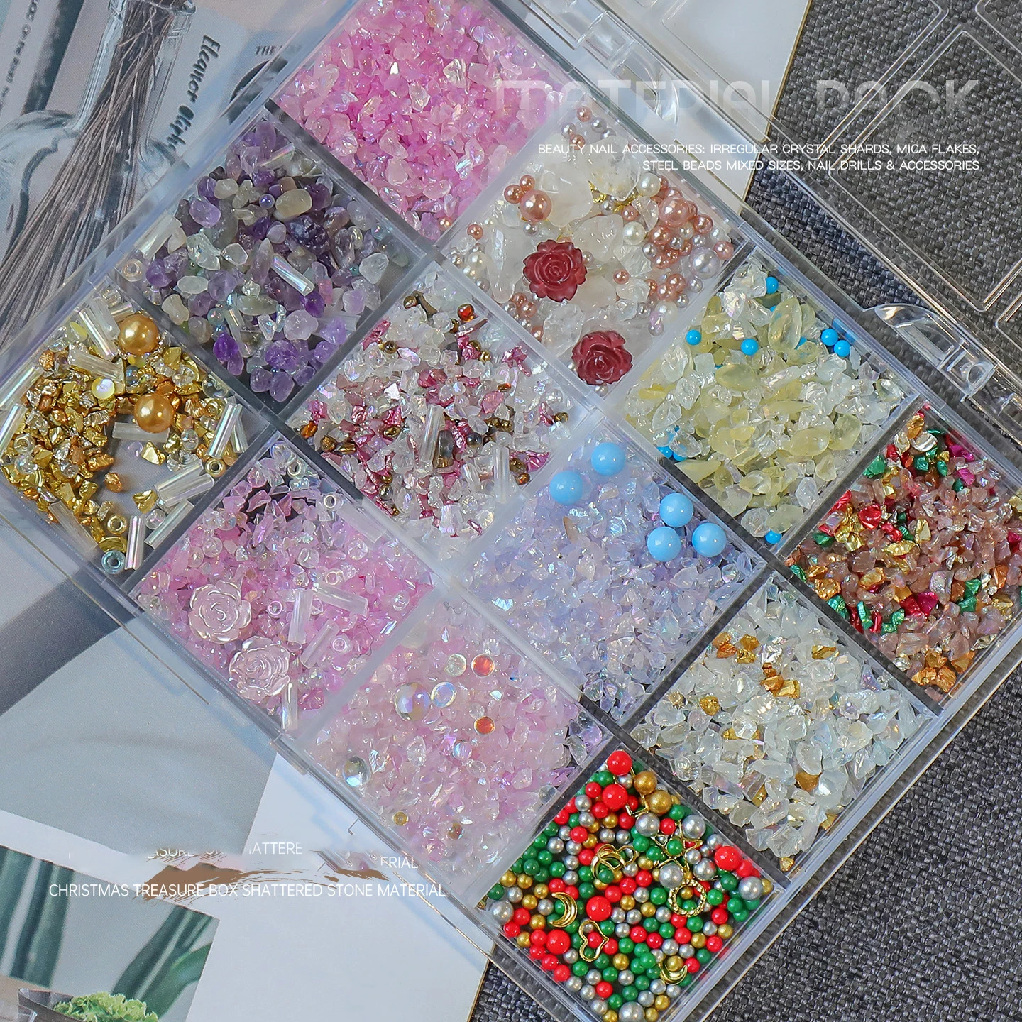 

CHUNSHU 12Grid Christmas Nail Art Decorations Colorful 3D Resin Multi Style Nail Rhinestion Gems Charms Manicure DIY Accessories