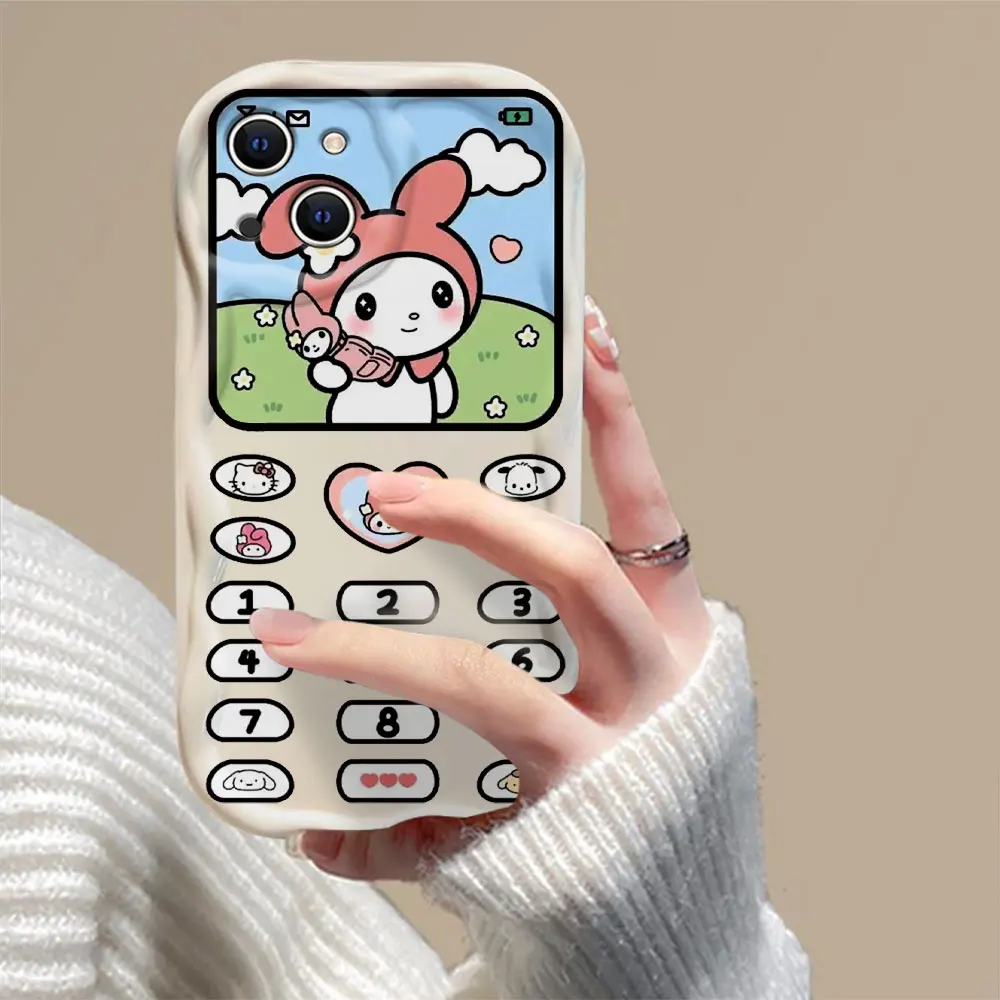 Kuromi Hello Kitty Melody 3D Wave Case For iPhone 15 14 13 12 11 Pro Max Mini X XR XSMAX 8 7 6S Plus Soft Silicone Cover