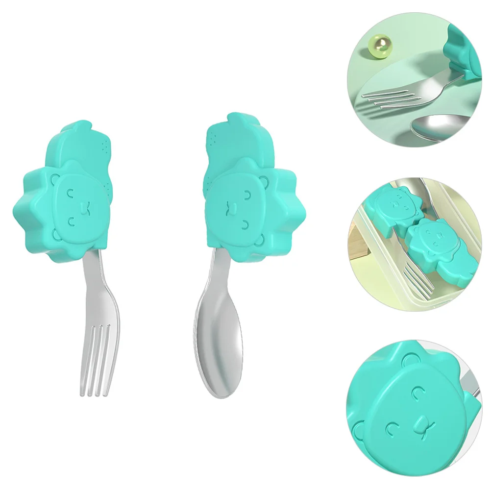 

Kid Silicone Spoon Fork Cartoon Style Baby Flatware for Grasp Training Hand Eye Coordination Children Tableware
