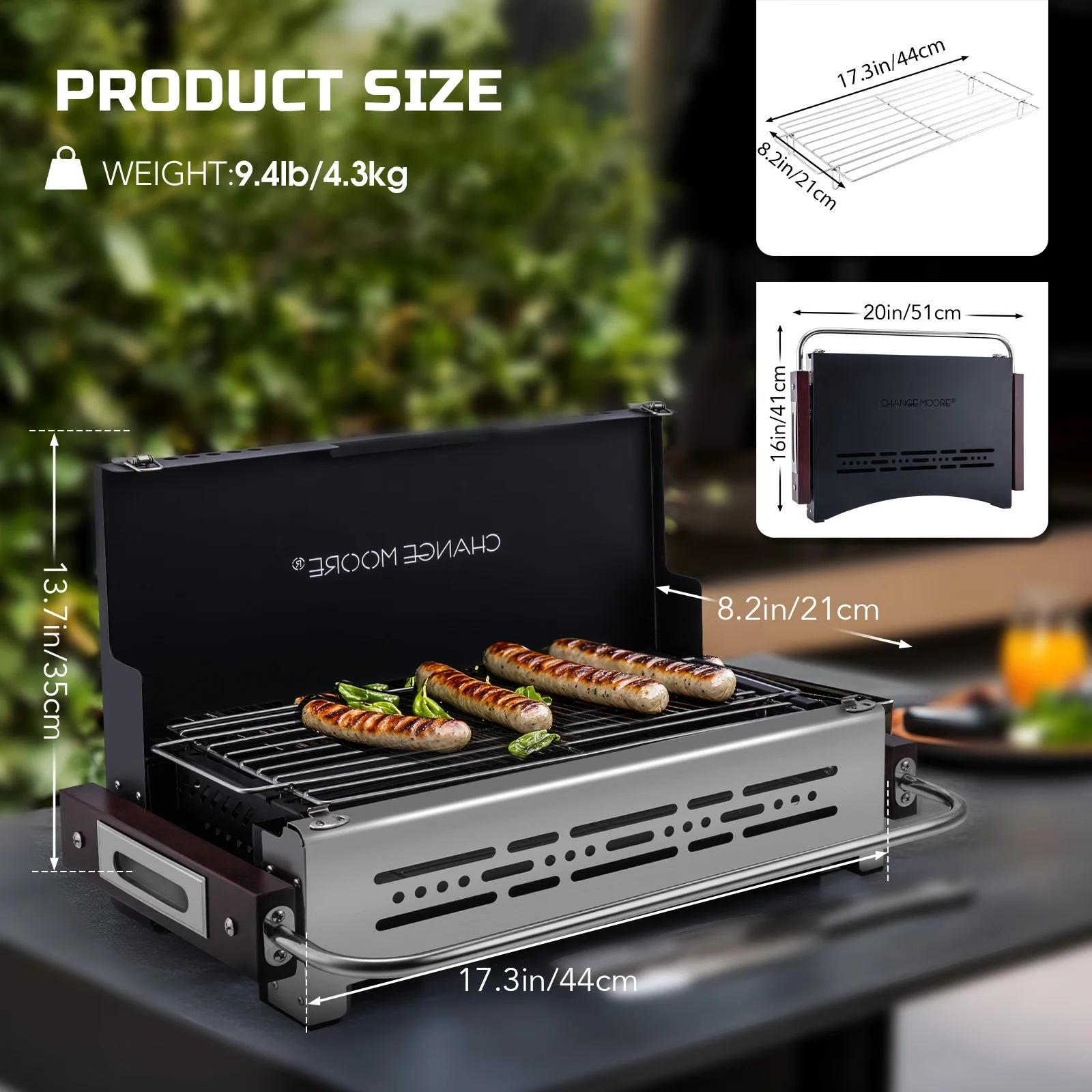 Change Moore Portable Folding Stove with Adjustable Dual-height Carbon Mesh 304 Stainless Steel Oven for Outdoor Camping Picnics