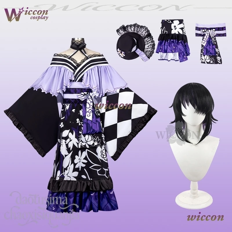 

BAI Goth Lolita Kimono Purple Black Dress Houshou Margo Cosplay Mahou Shoujo No Majo Saiban Japanese Hat Jirai Kei Christmas