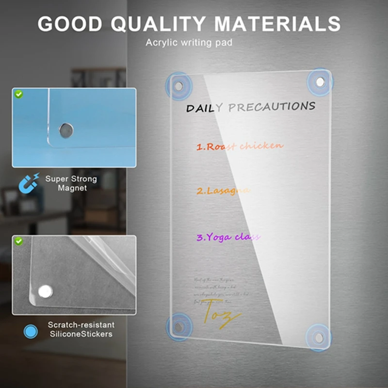 A48R-Dimensional Magnetic Transparent Acrylic Weekly Plan Notes Message Board Erasable DIY Magnetic Refrigerator Sticker