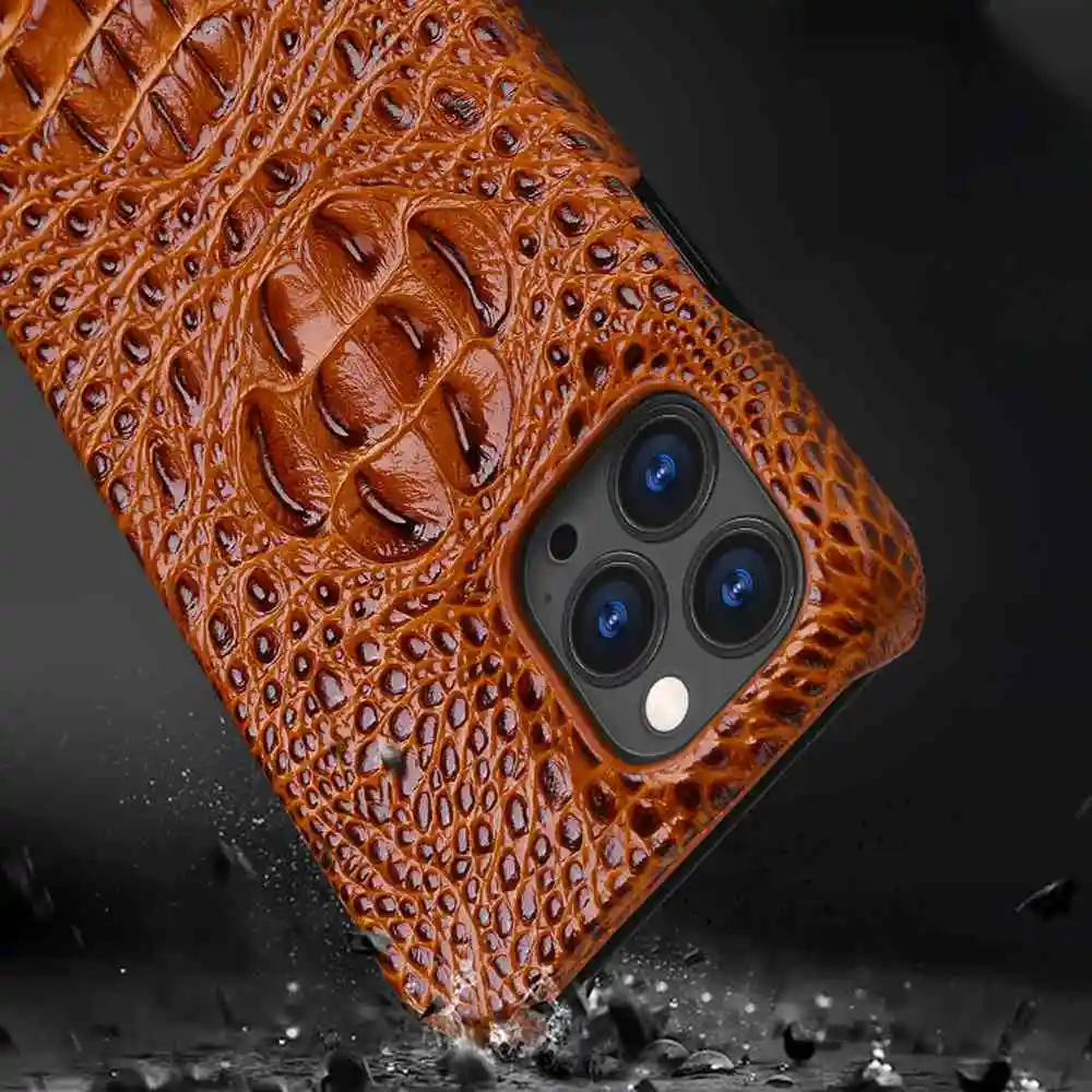 Capa de couro genuíno para iphone 16 15 13 12 11 14 pro max xs xr 7 8 plus capa 3d croc cabeça padrão à prova de choque capa de telefone rígido