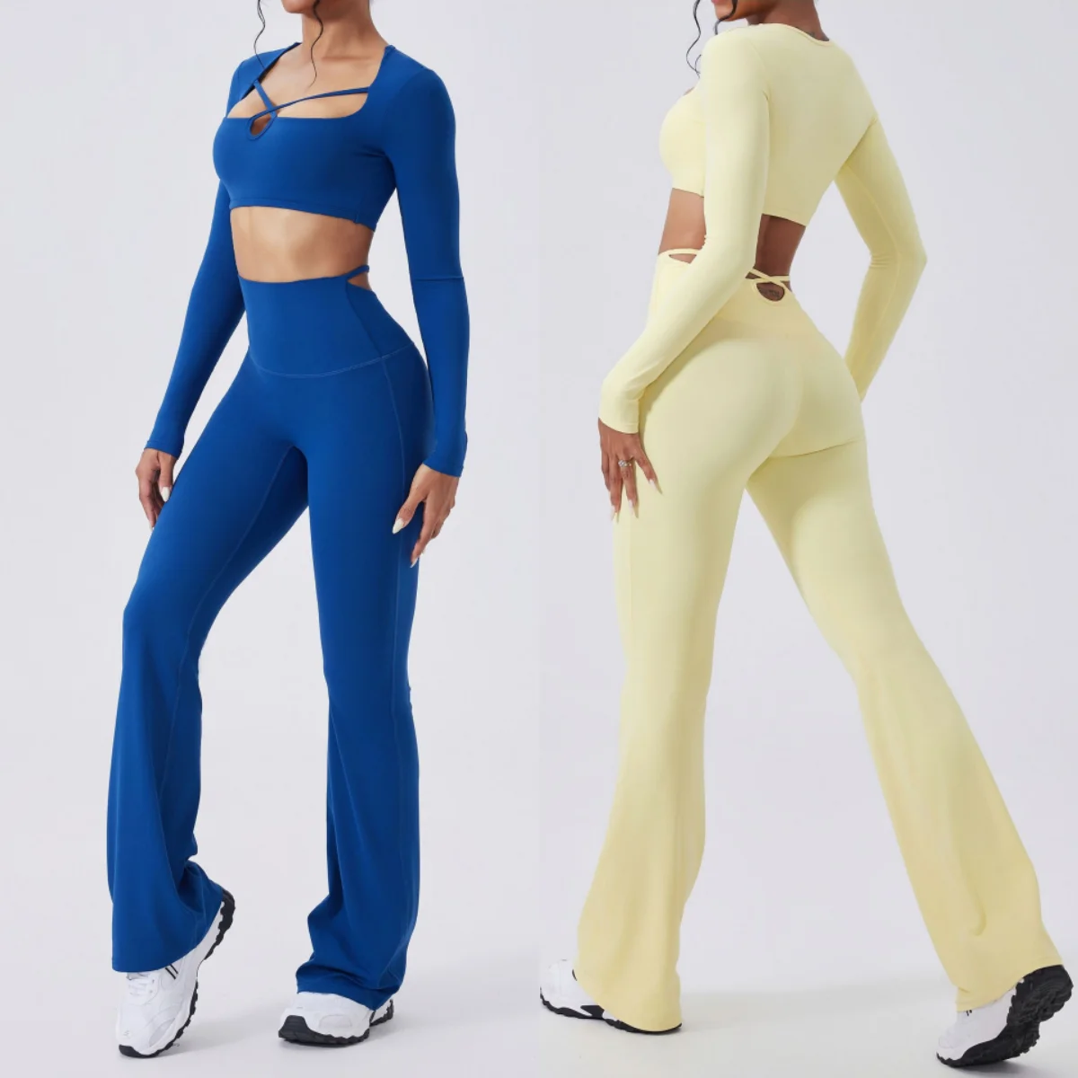 

2 шт., костюм для йоги с длинными рукавами, женский матовый быстросохнущий спортивный костюм, комплект для бега в тренажерном зале, спортивный укороченный топ, леггинсы, тренировочный бюстгальтер, одежда