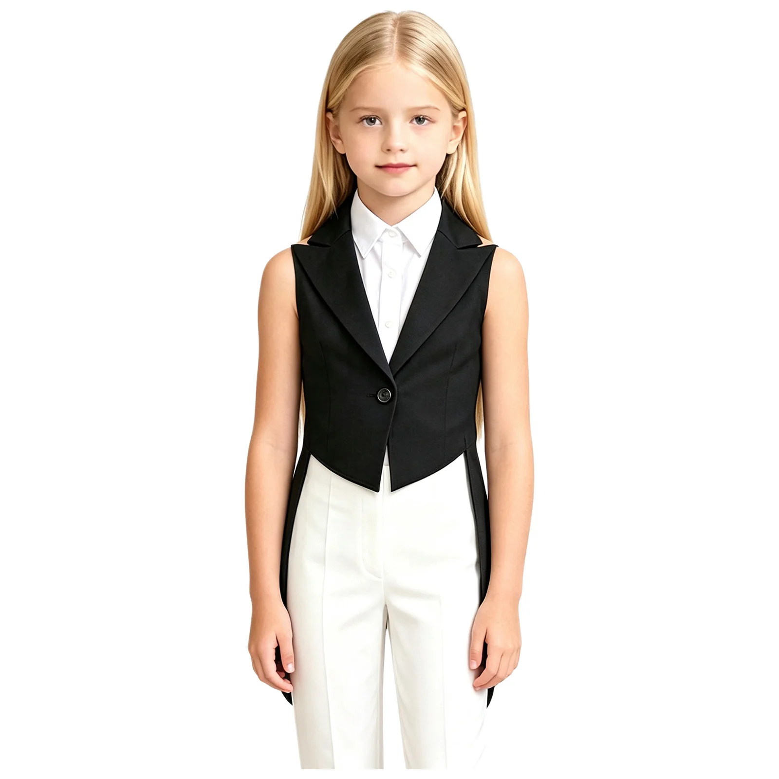 Girls Vests Tailcoat Kids Sleeveless Blazer Children's Waistcoat Swallowtail Magician Circus Waitress Costume Formal Suits Vest