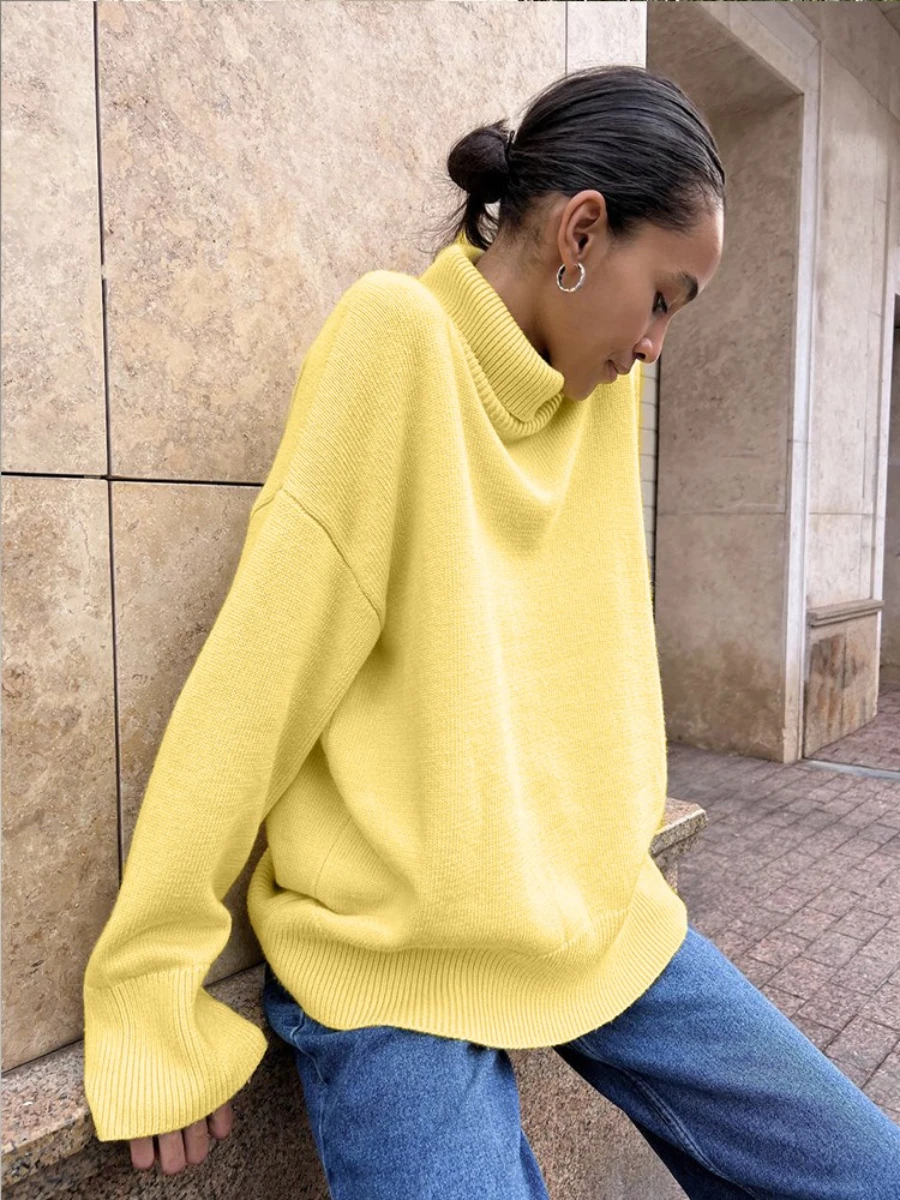 Blubelle donna nuovo autunno inverno dolcevita maglione lavorato a maglia tinta unita alla moda pullover casual minimalisti vestibilità ampia