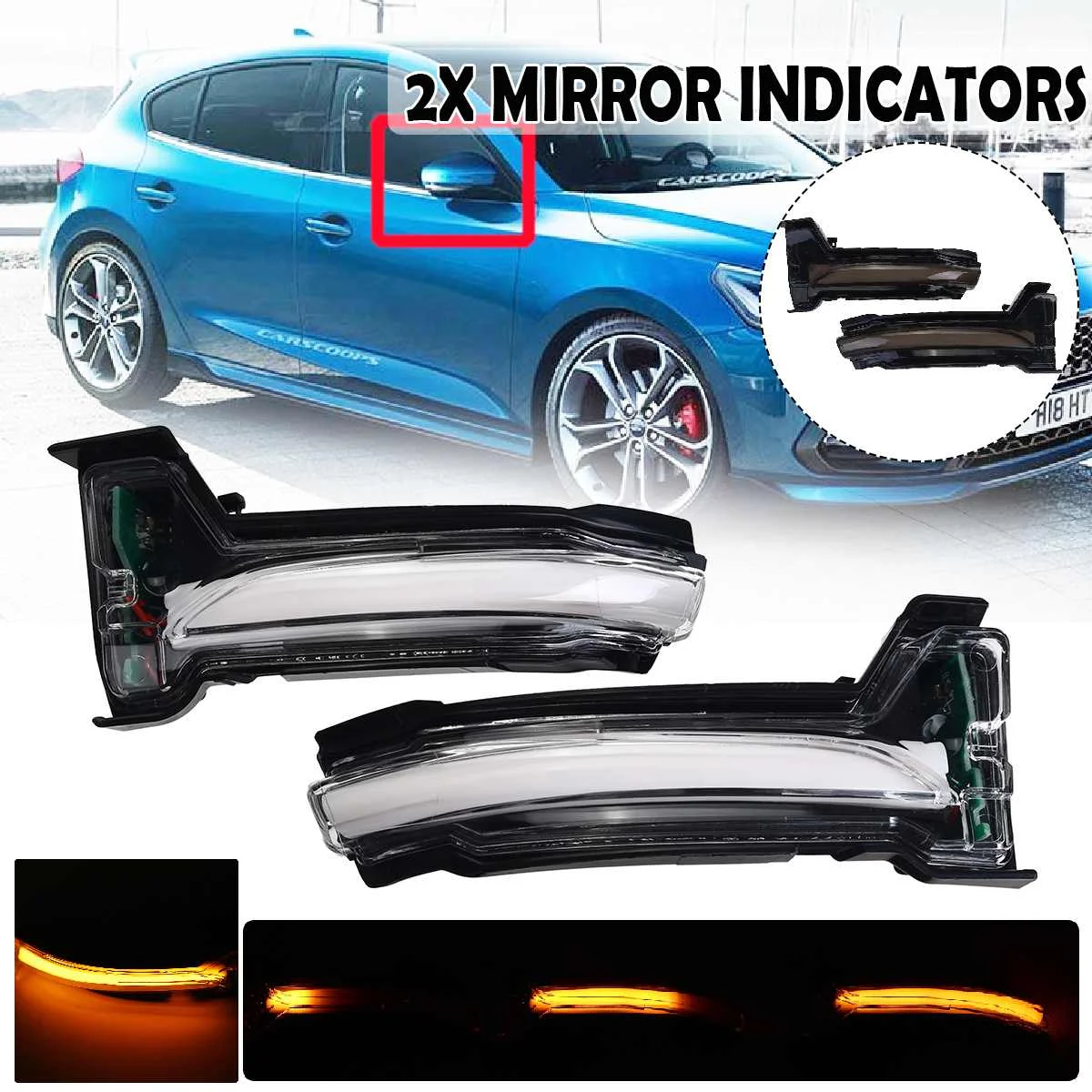 2pcs Flowing Turn Signal Light LED Side Wing Rearview Mirror Dynamic Indicator Blinker for Ford Focus 4 MK4 2019-2020