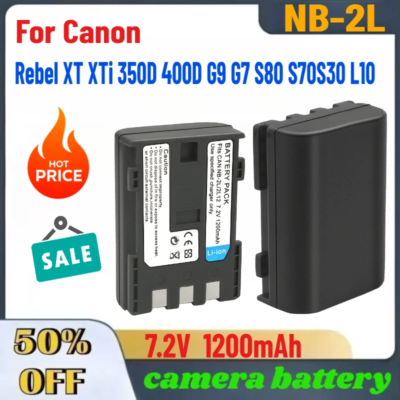 

2Pcs 7.2V 1200mAh NB-2L NB2L NB-2LH NB 2LH NB2LH Digital Camera Battery For Canon Rebel XT XTi 350D 400D G9 G7 S80 S70S30 L10