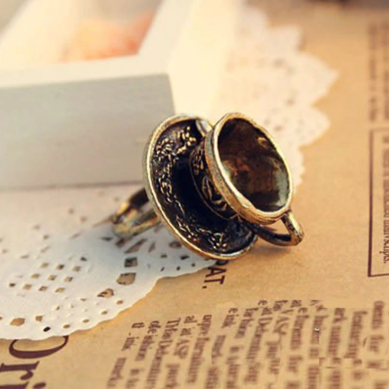 Play Fun 3D Coffee Cup Spoon Vintage Ring