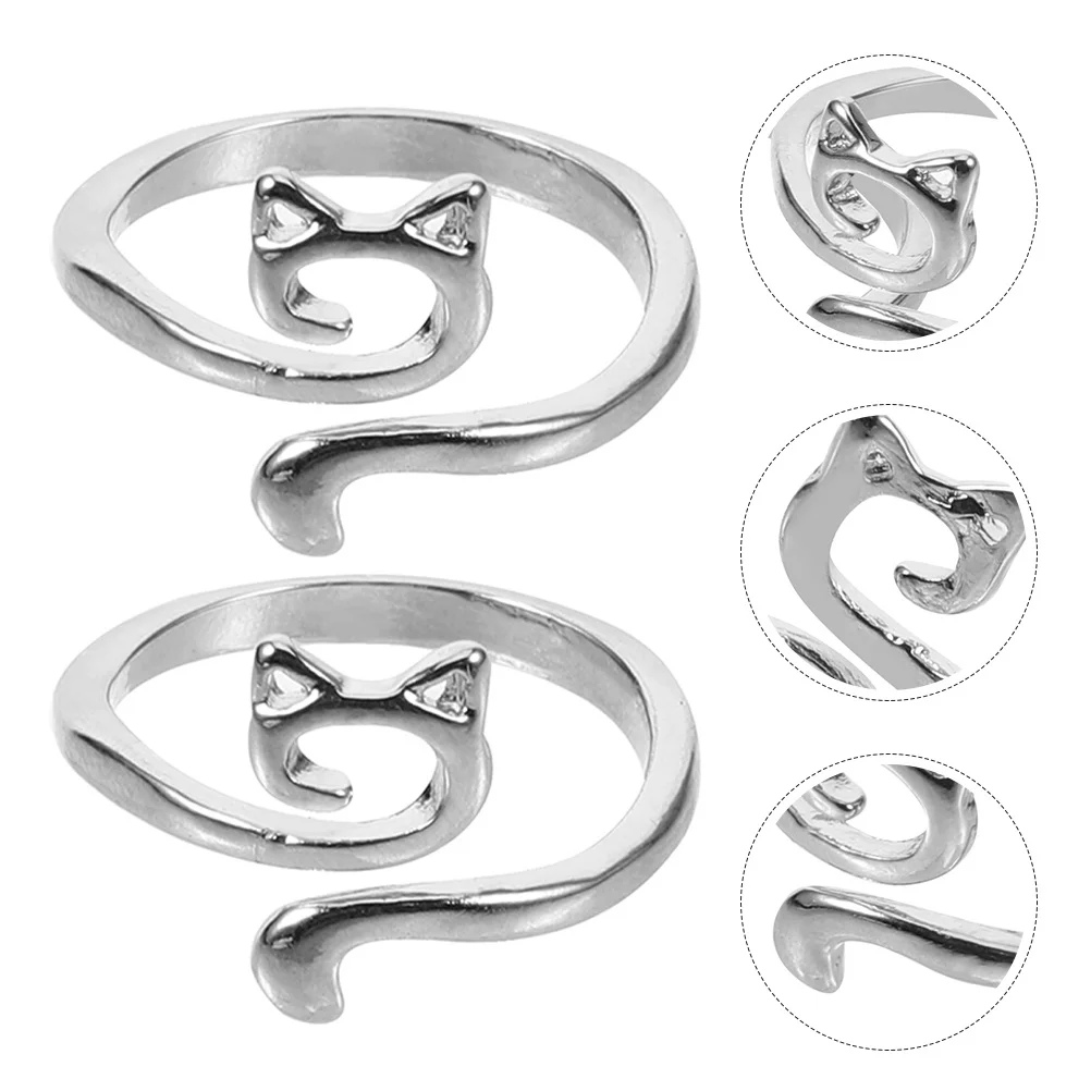 

12Pcs Silver Cat Ear Alloy Crochet Rings Finger Knitting Tension Rings Smooth Surface Yarn Guide Loops Crochet Accessories