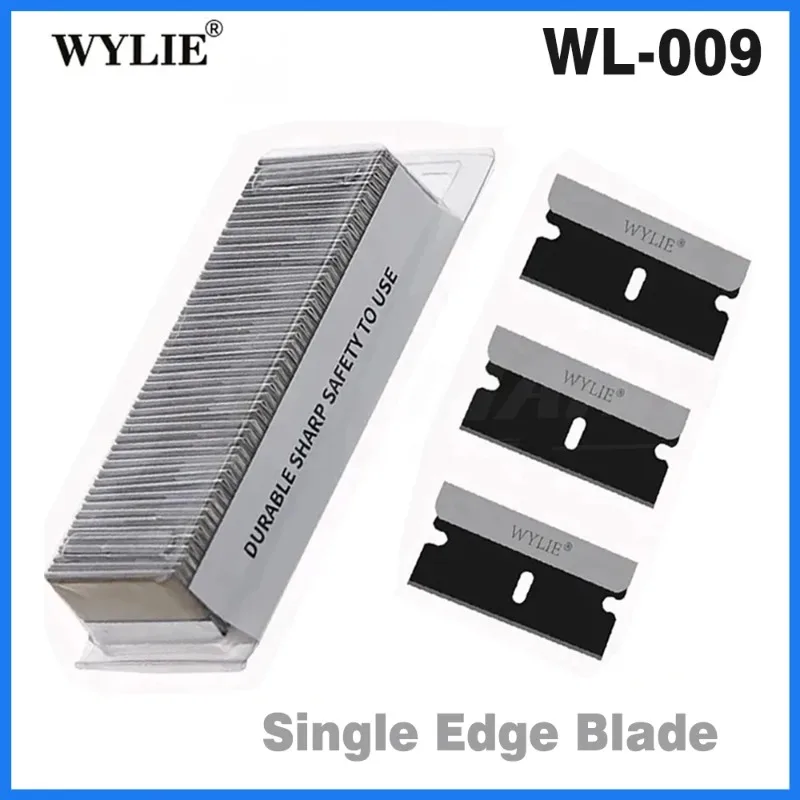 WYLIE WL-009 100Pcs Black Single Edge Blade Durable Sharp Razor for Phone Middle Frame Cover Rear Glass Scraping Pry Repair Tool