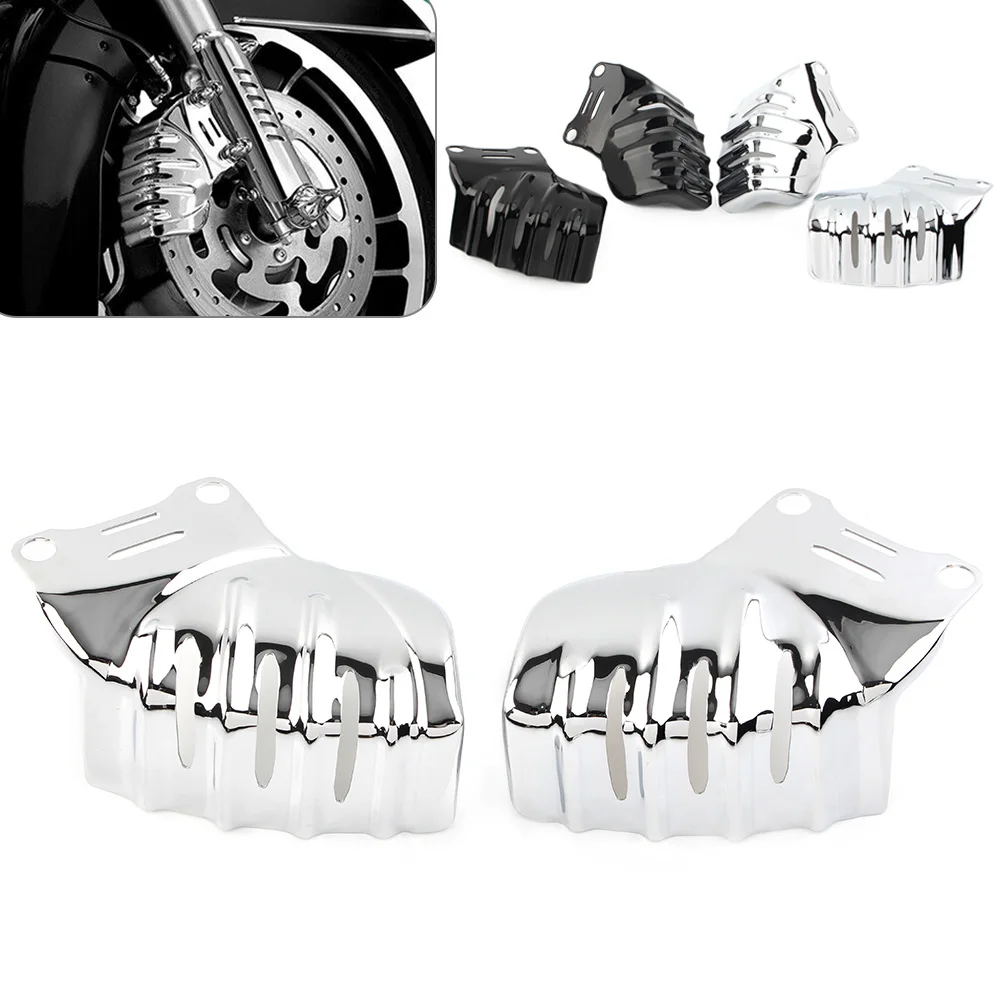 1Pair Motorcycle Steel Front Brake Caliper Covers For Harley Touring Road Glide Ultra FLTRU Black/Chrome