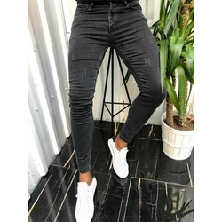 Heren Skinny Jeans Slanke Scarification Zwarte Denim Potloodbroek Street Hiphop Denim Broek Mode Streetwear Jeans Voor Heren