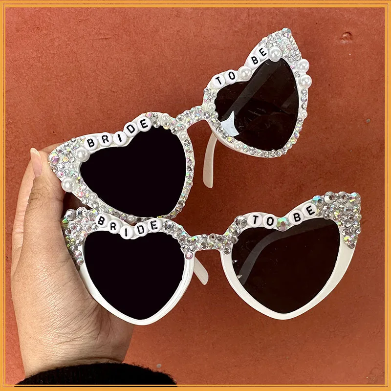 Bride To Be Diamond Love Heart Letter Sunglasses Bling Pearl Wedding Accessory Bridesmaid Bride Single Party Cosplay Eyewear