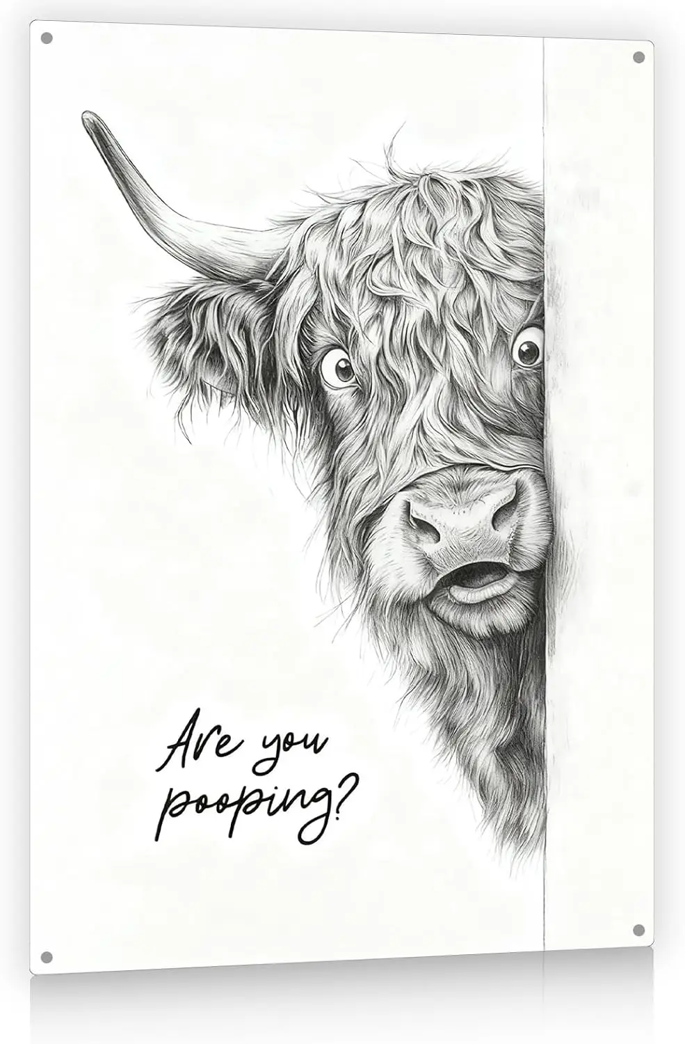 Living Funny Highland Cow Metal Tin Sign, Are You Pooping, Rustic Farmhouse Wall Decor for Bathroom, Western Bathroom Art with H