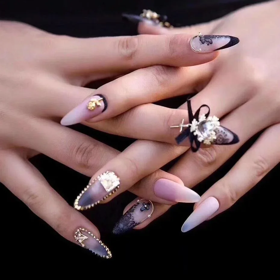 10pcs Lace Nail Foil Stickers Set Black White Transfer Decal Manicure  Adhesive Slider Decor