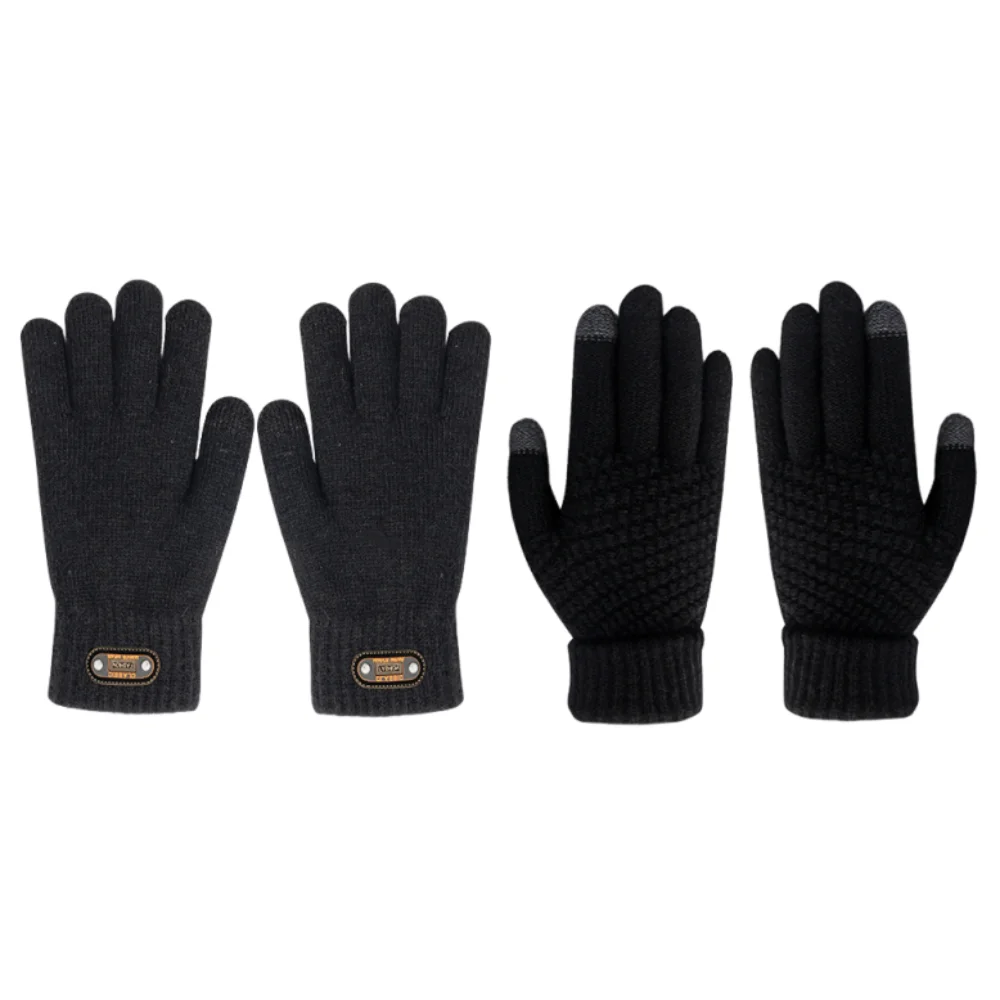 

2Pairs Cold-proof Winter Cycling Gloves Warm Windproof Thermal Knit Gloves Breathable Soft Riding Protective Mittens Running