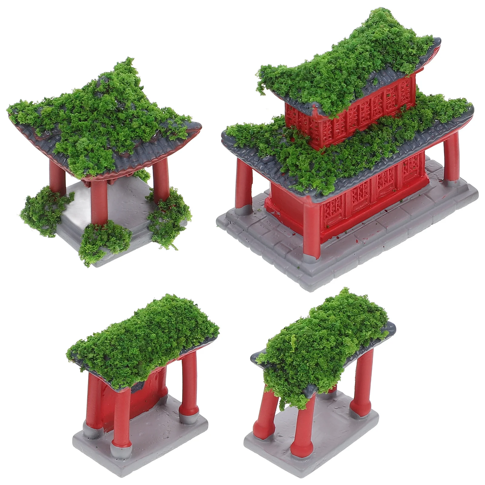 

4Pcs Ancient Chinese Architecture Pavilion Bridge Rockery Realistic Micro Landscape Garden Decoration Set for Terrariums
